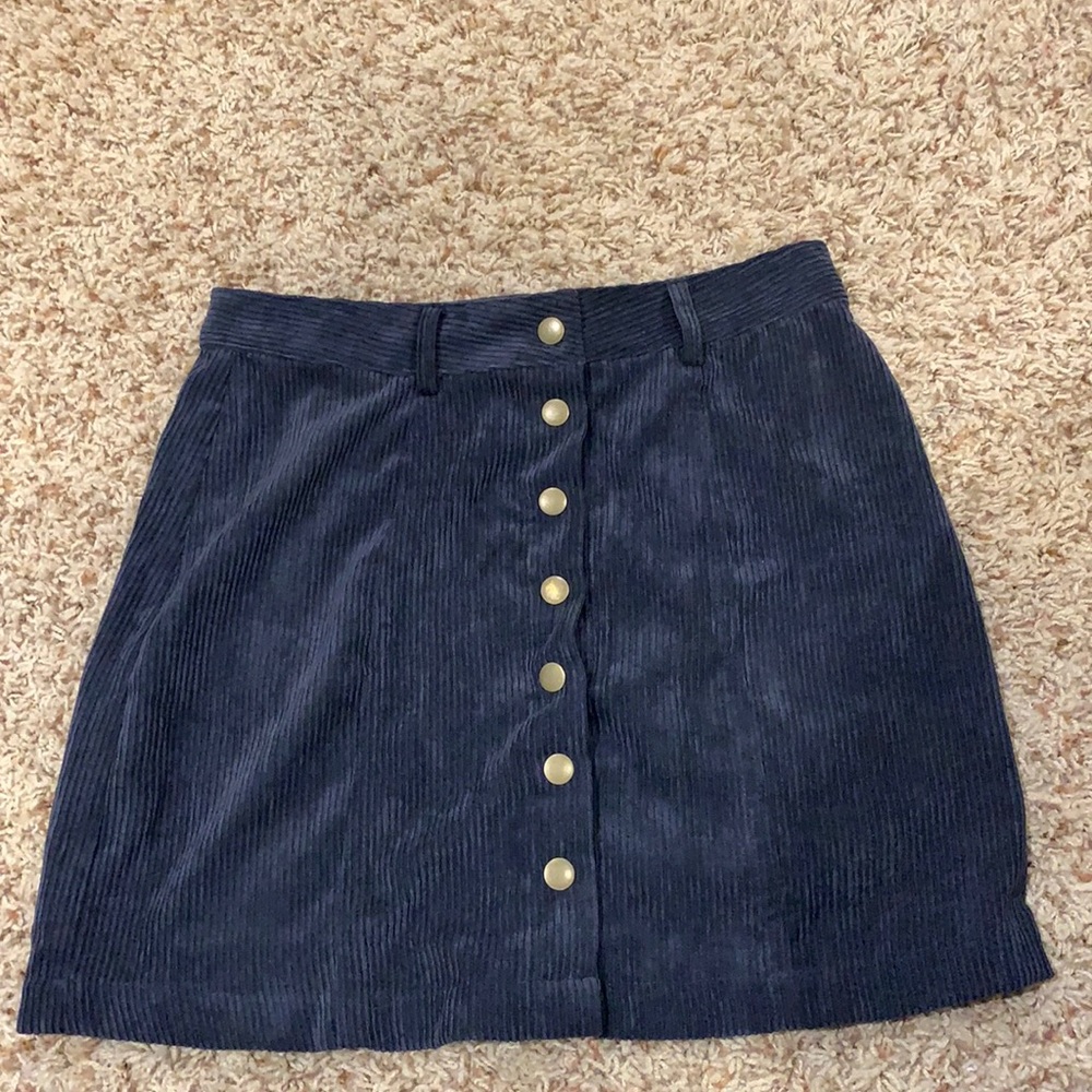 Navy Button Down Corduroy Skirt